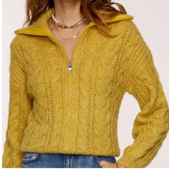 HEARTLOOM Beth Cardi Sweater Full Zip Cable Knit Citron Yellow {RR39} - Picture 4 of 9